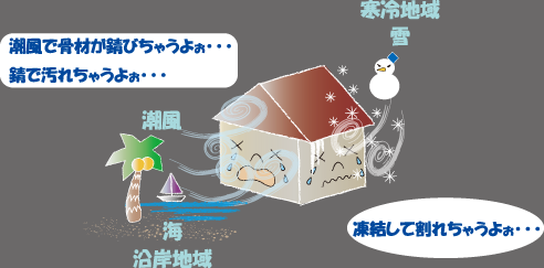 スタッコフレックスは沿岸地域・寒冷地でも性能を発揮します